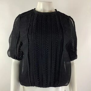 Calligraphie Sz S Cut Out Ruffle Blouse Black Polyester Business Casual Style